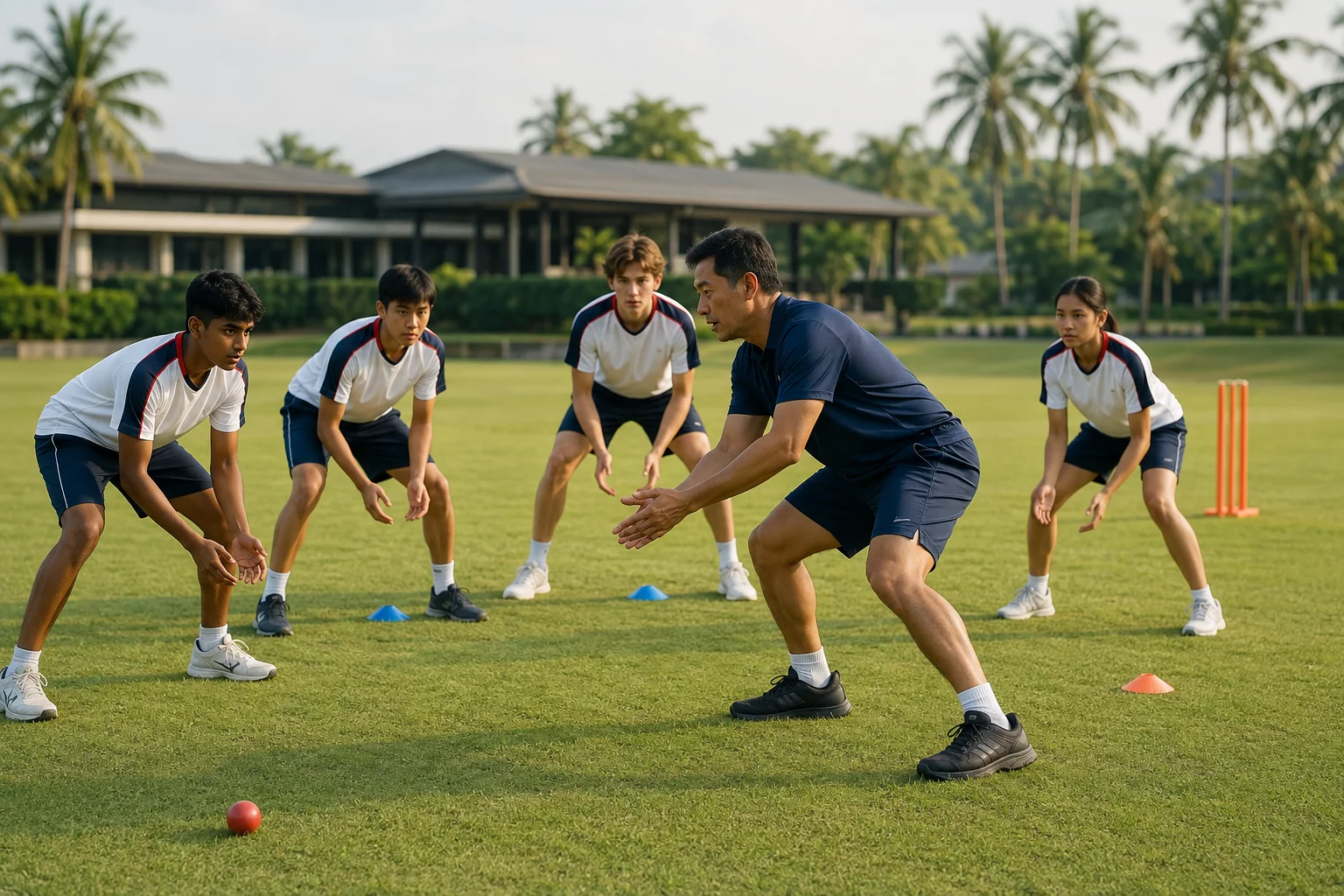 Coach leading a structured youth fielding session